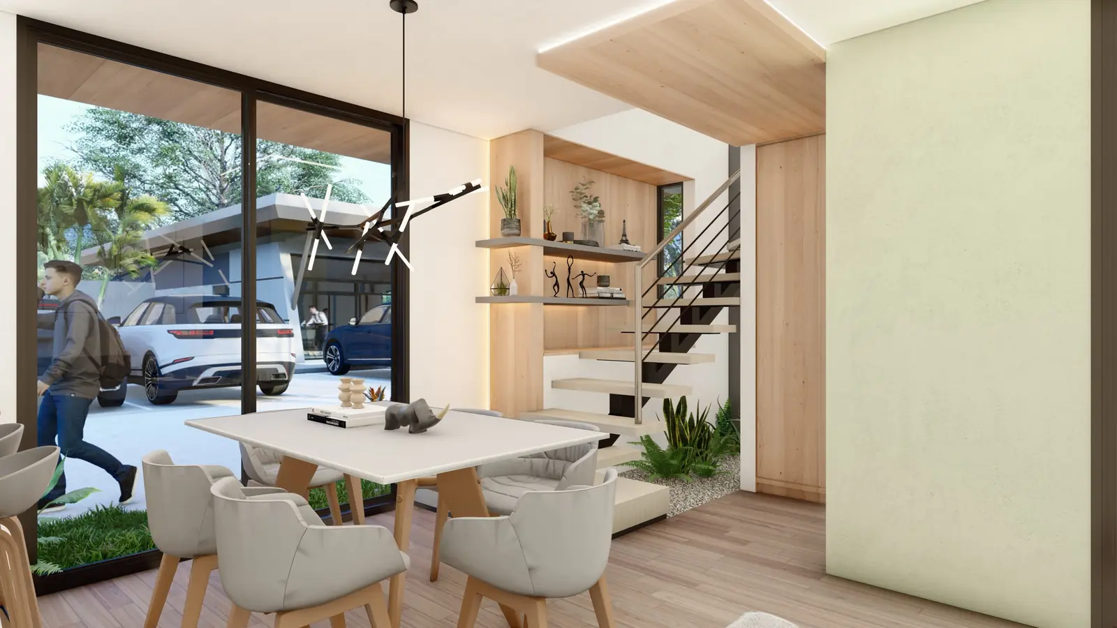 Comedor y escalera de la casa esquinera